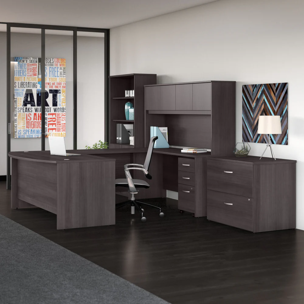 Studio C 72W x 36D U Shaped Desk with Hutch, Bookcase and File Cabinets - Image 13