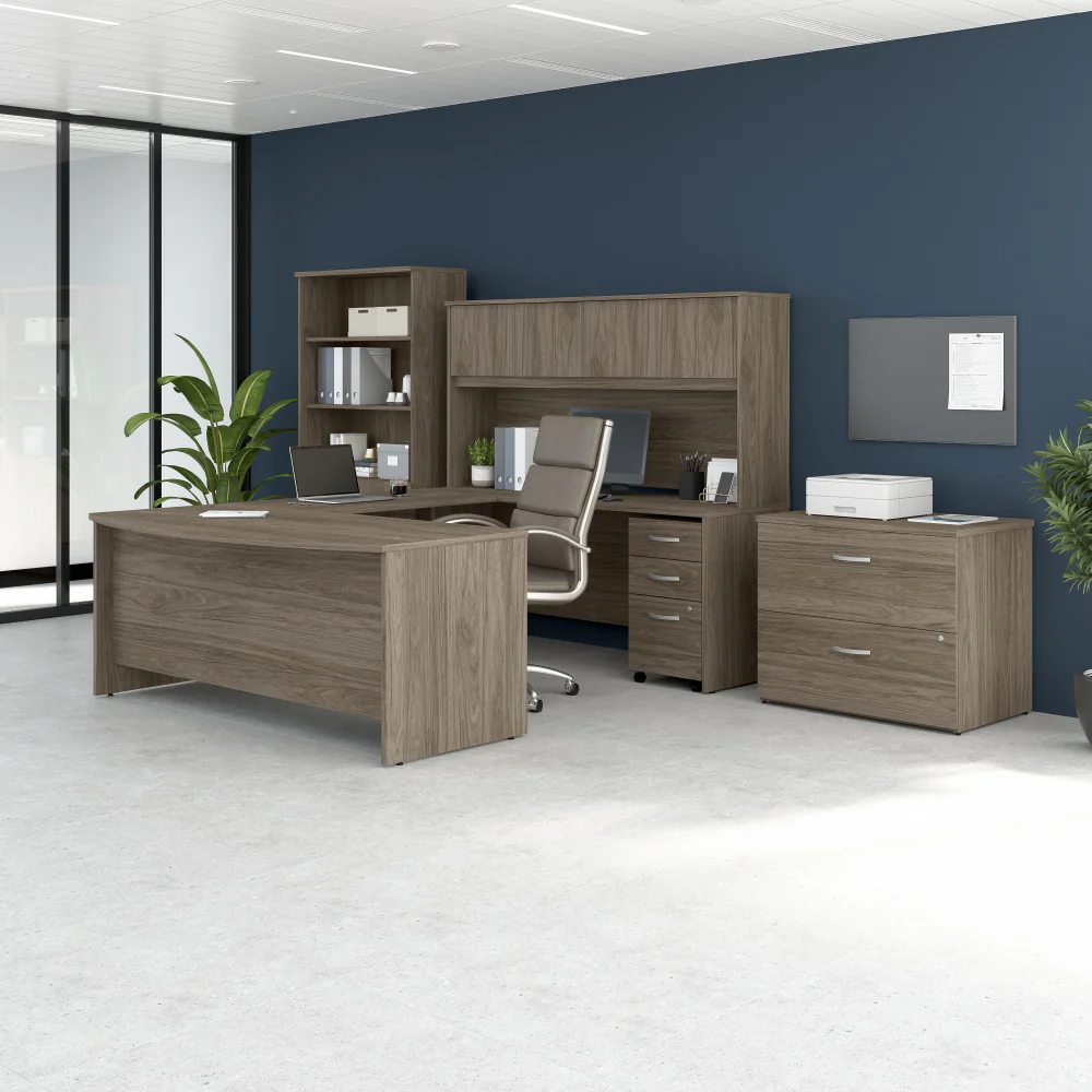 Studio C 72W x 36D U Shaped Desk with Hutch, Bookcase and File Cabinets - Image 7