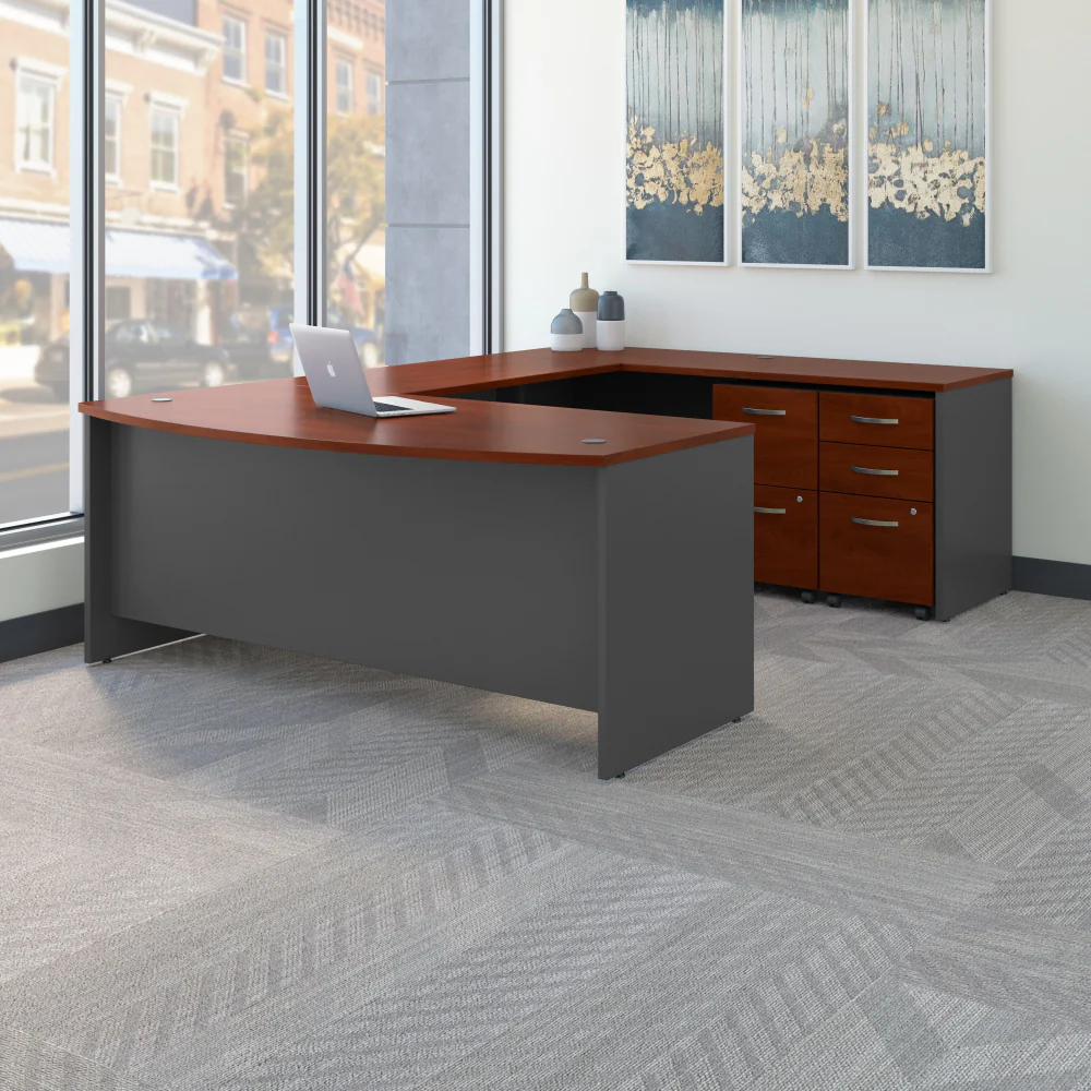 Series C 72W x 36D Bow Front U Shaped Desk with Mobile File Cabinets - Image 7