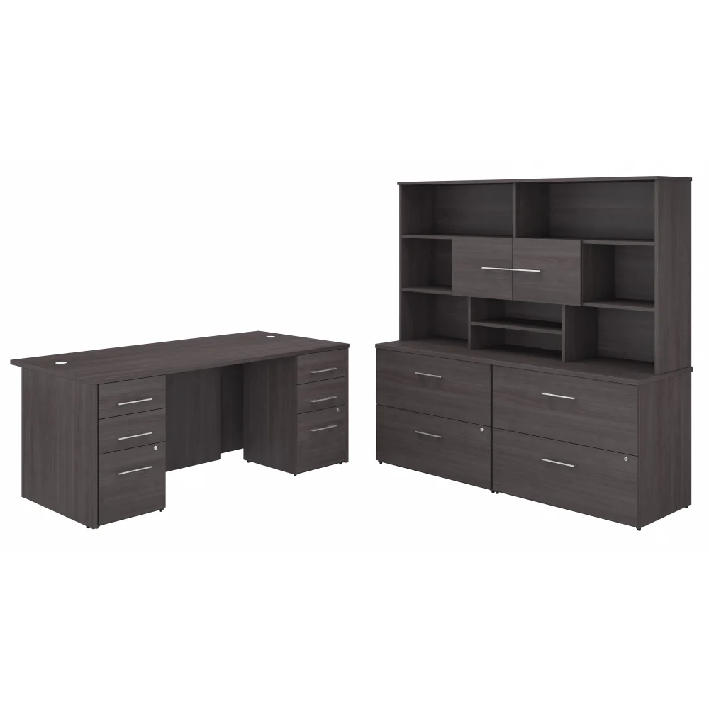 Office 500 72W x 36D Executive Desk with Drawers, Lateral File Cabinets and Hutch - Image 6