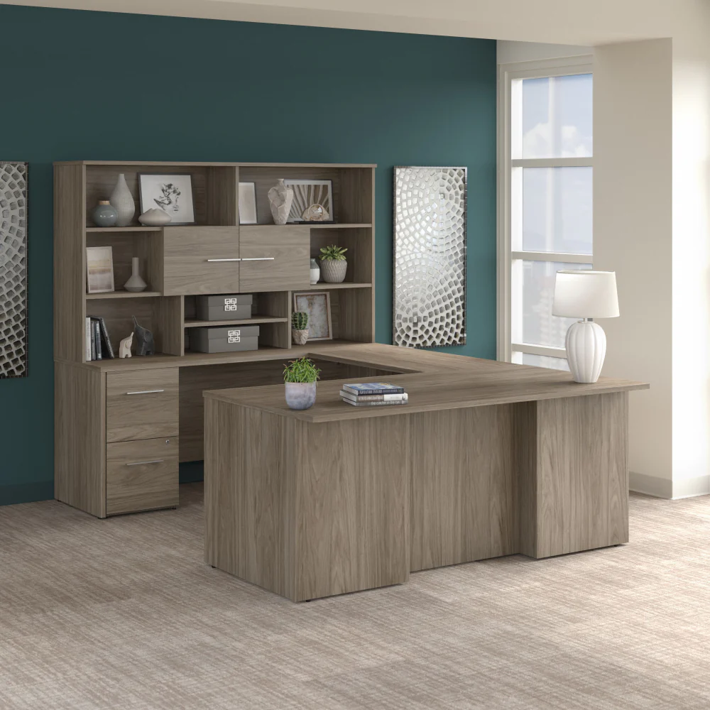 Office 500 72W U Shaped Executive Desk with Drawers and Hutch - Image 8