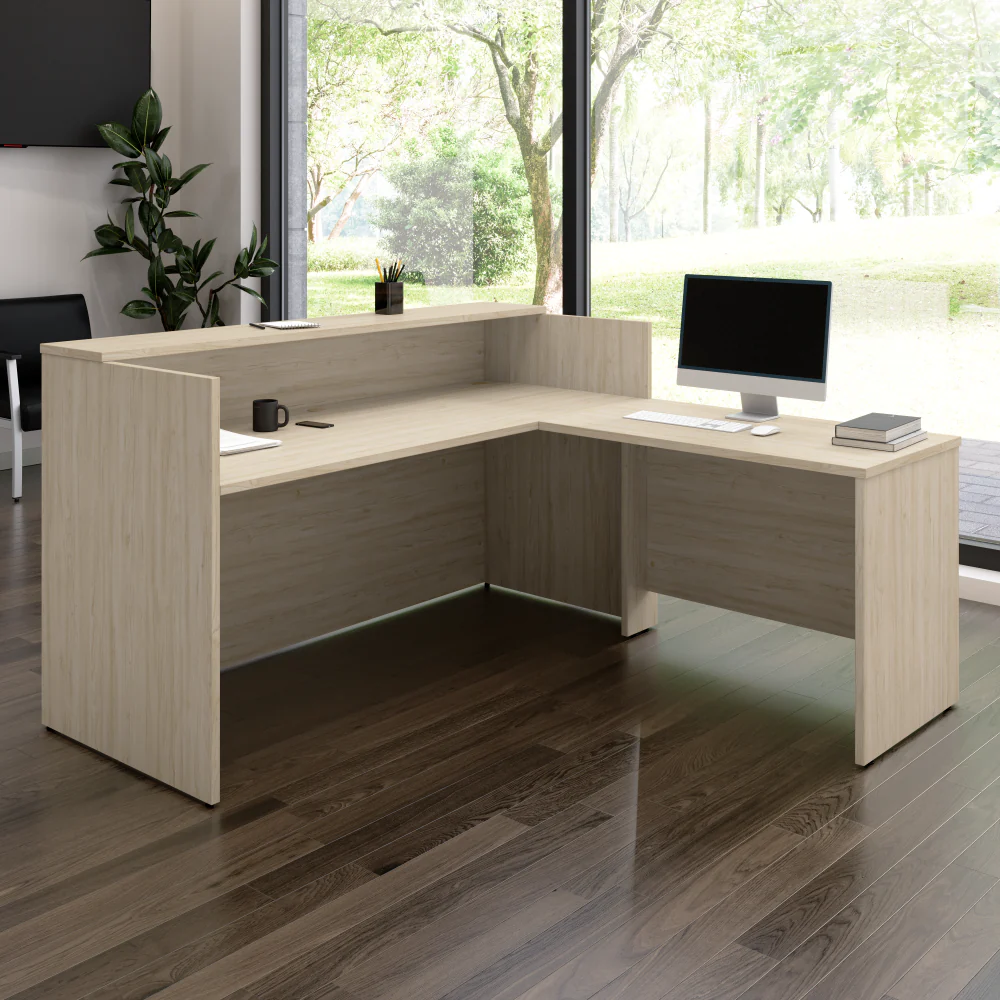 Arrive 72W x 72D L Shaped Reception Desk with Shelf - Image 9
