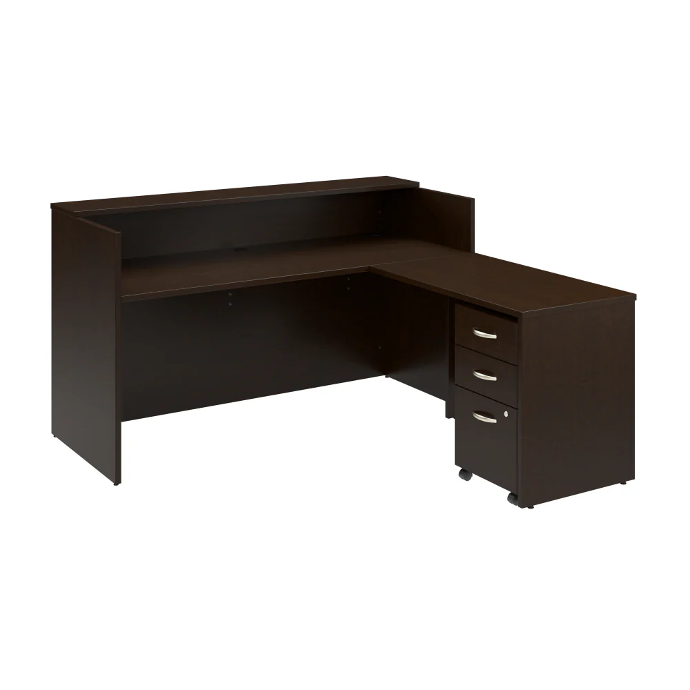 Arrive 72W x 72D L Shaped Reception Desk with Shelf and Mobile File Cabinet - Image 17