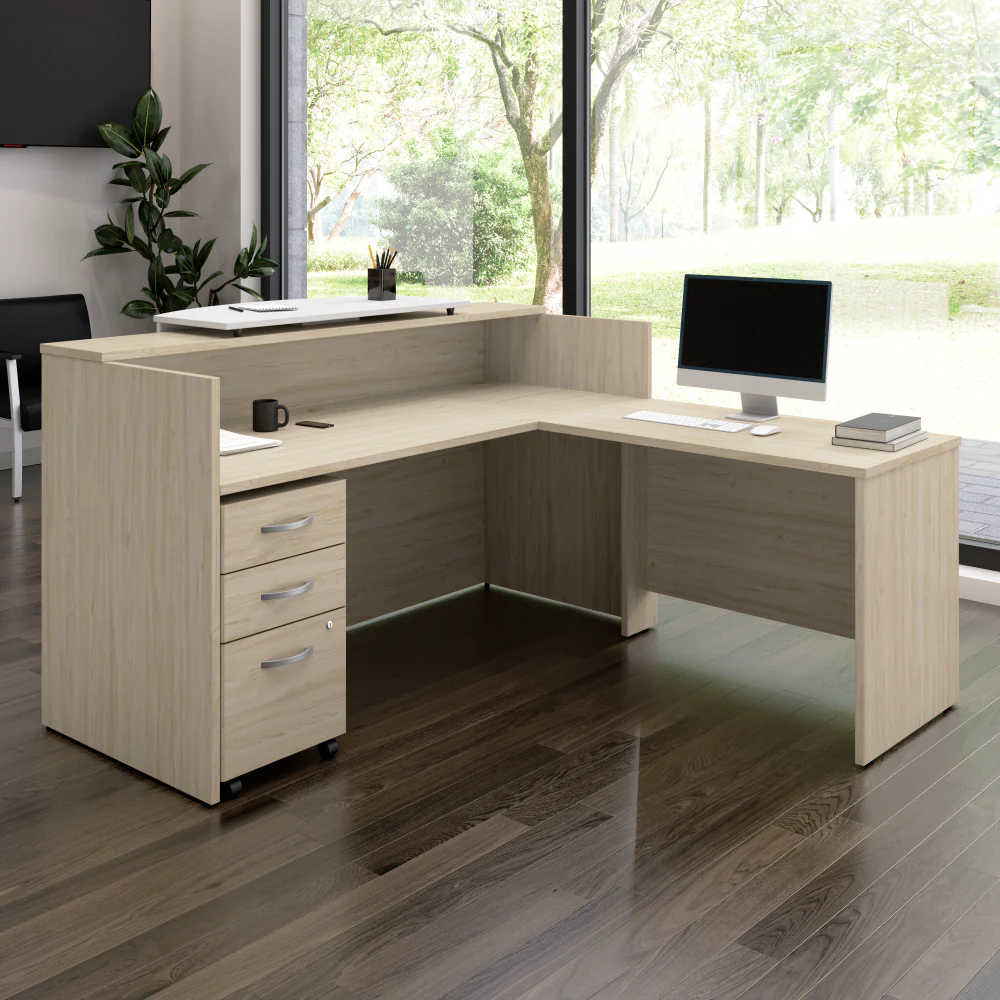 Arrive 72W x 72D L Shaped Reception Desk with Counter and Mobile File Cabinet - Image 11