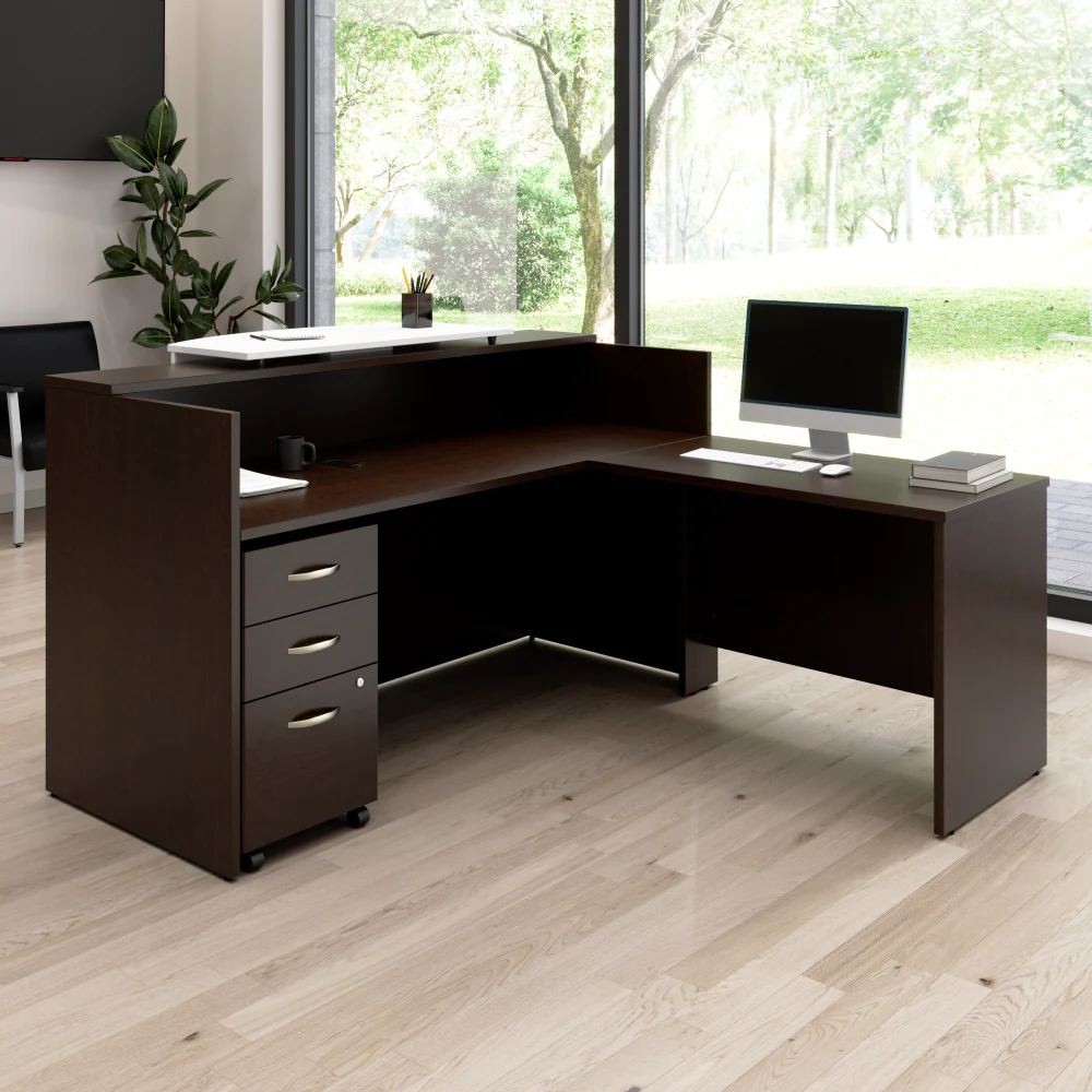 Arrive 72W x 72D L Shaped Reception Desk with Counter and Mobile File Cabinet - Image 20