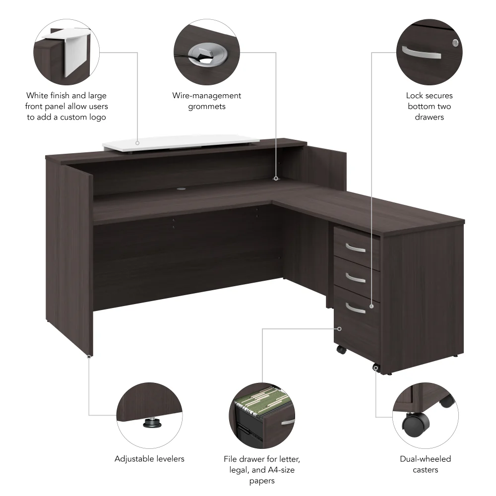 Arrive 72W x 72D L Shaped Reception Desk with Counter and Mobile File Cabinet - Image 9