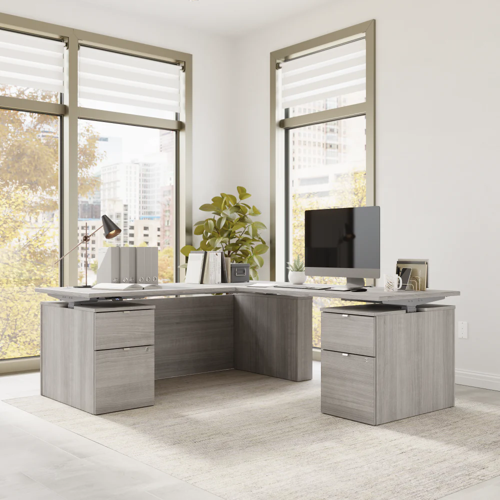 Stratus 72W x 78D Height Adjustable L Shaped Standing Desk with Drawers - Image 10