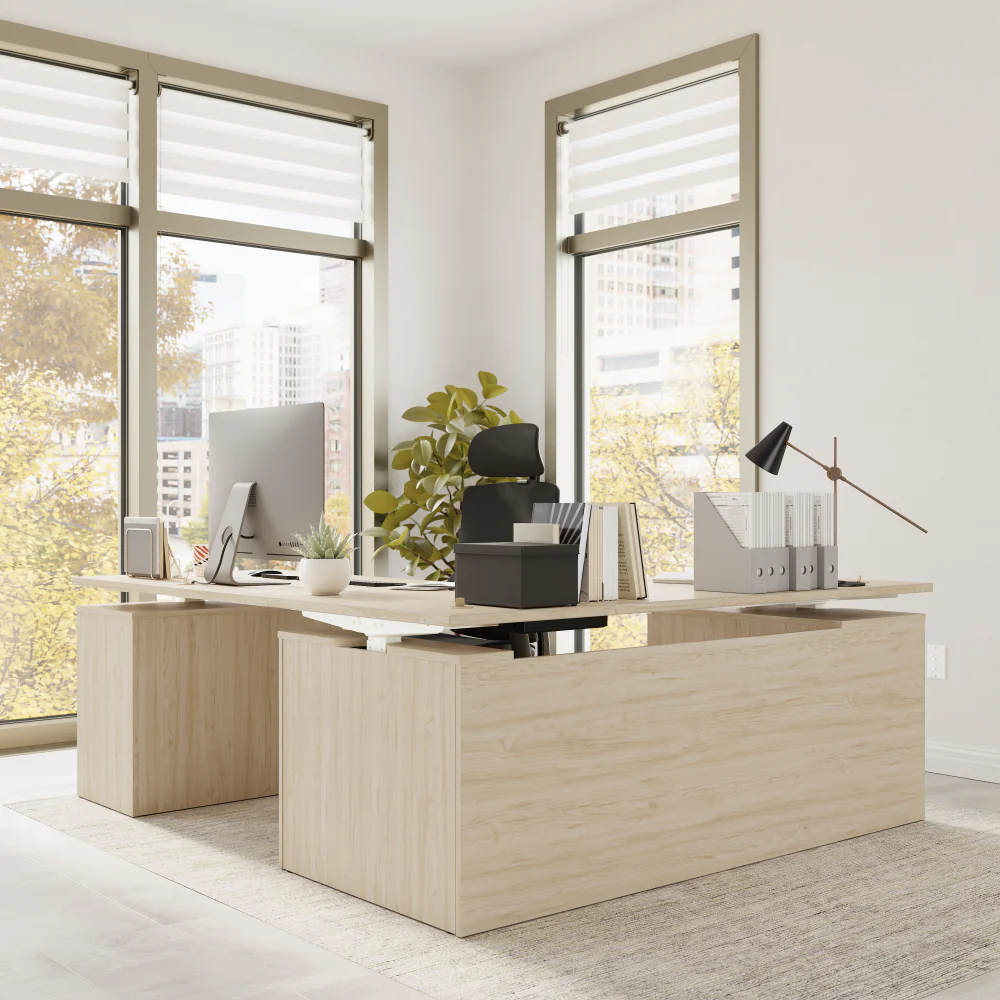 Stratus 72W x 78D Height Adjustable L Shaped Standing Desk with Drawers - Image 6