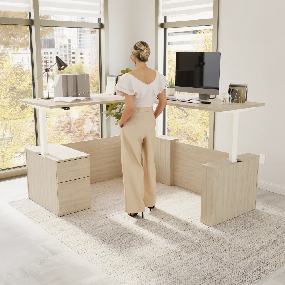 Stratus 72W x 78D Height Adjustable L Shaped Standing Desk with File Cabinet - Image 16
