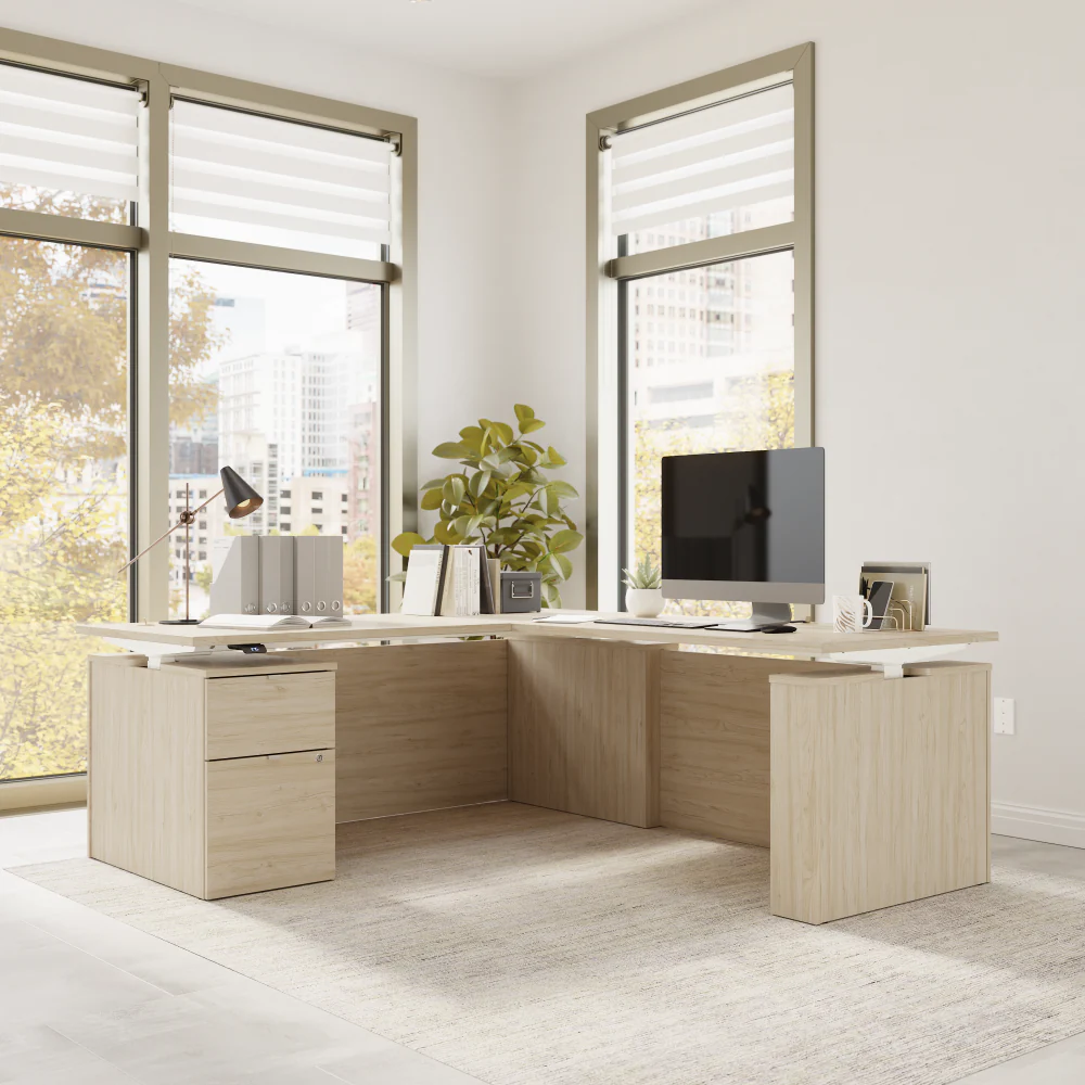 Stratus 72W x 78D Height Adjustable L Shaped Standing Desk with File Cabinet - Image 17