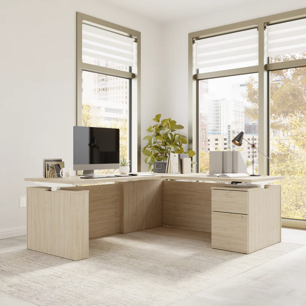 Stratus 72W x 78D Height Adjustable L Shaped Standing Desk with File Cabinet - Image 18
