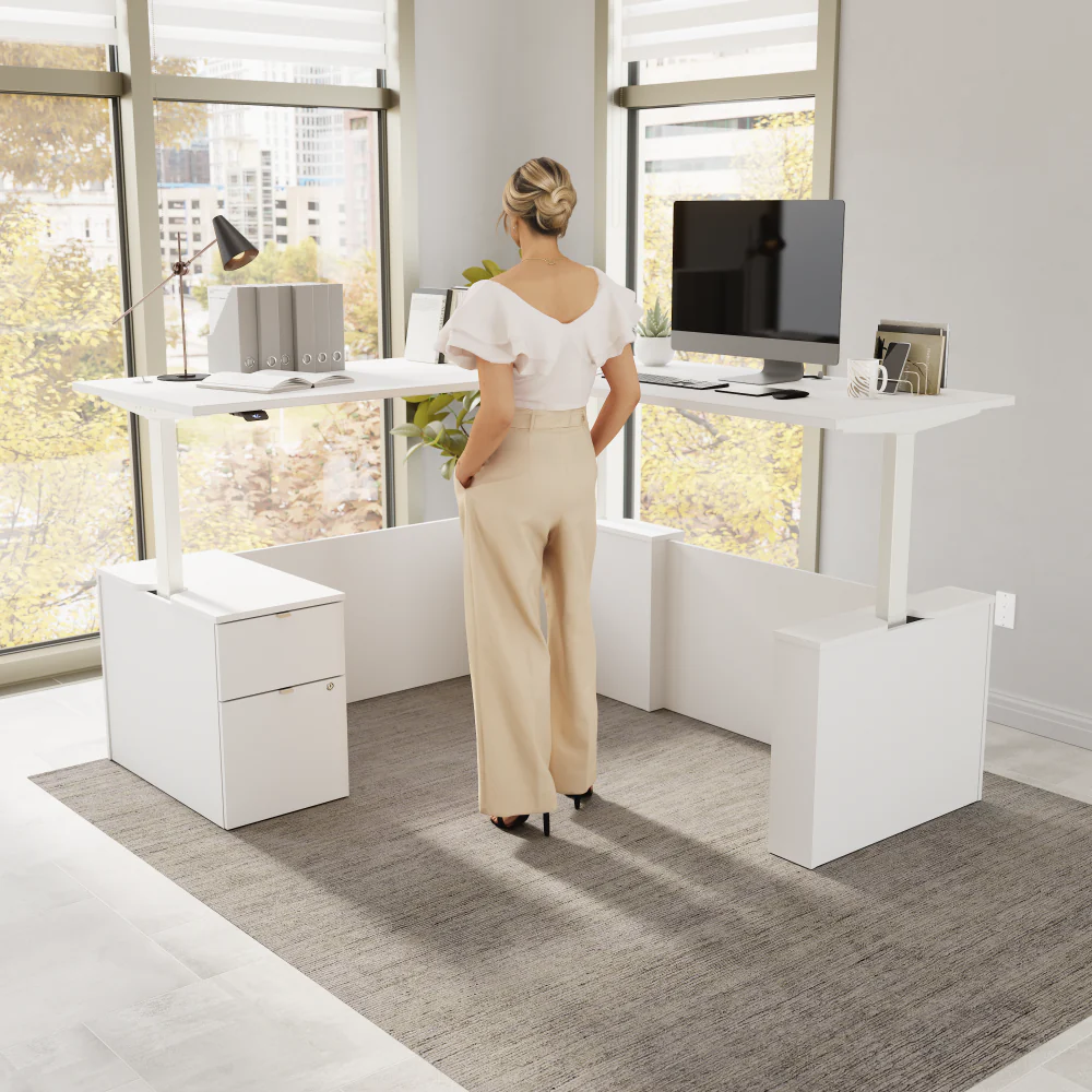Stratus 72W x 78D Height Adjustable L Shaped Standing Desk with File Cabinet - Image 9