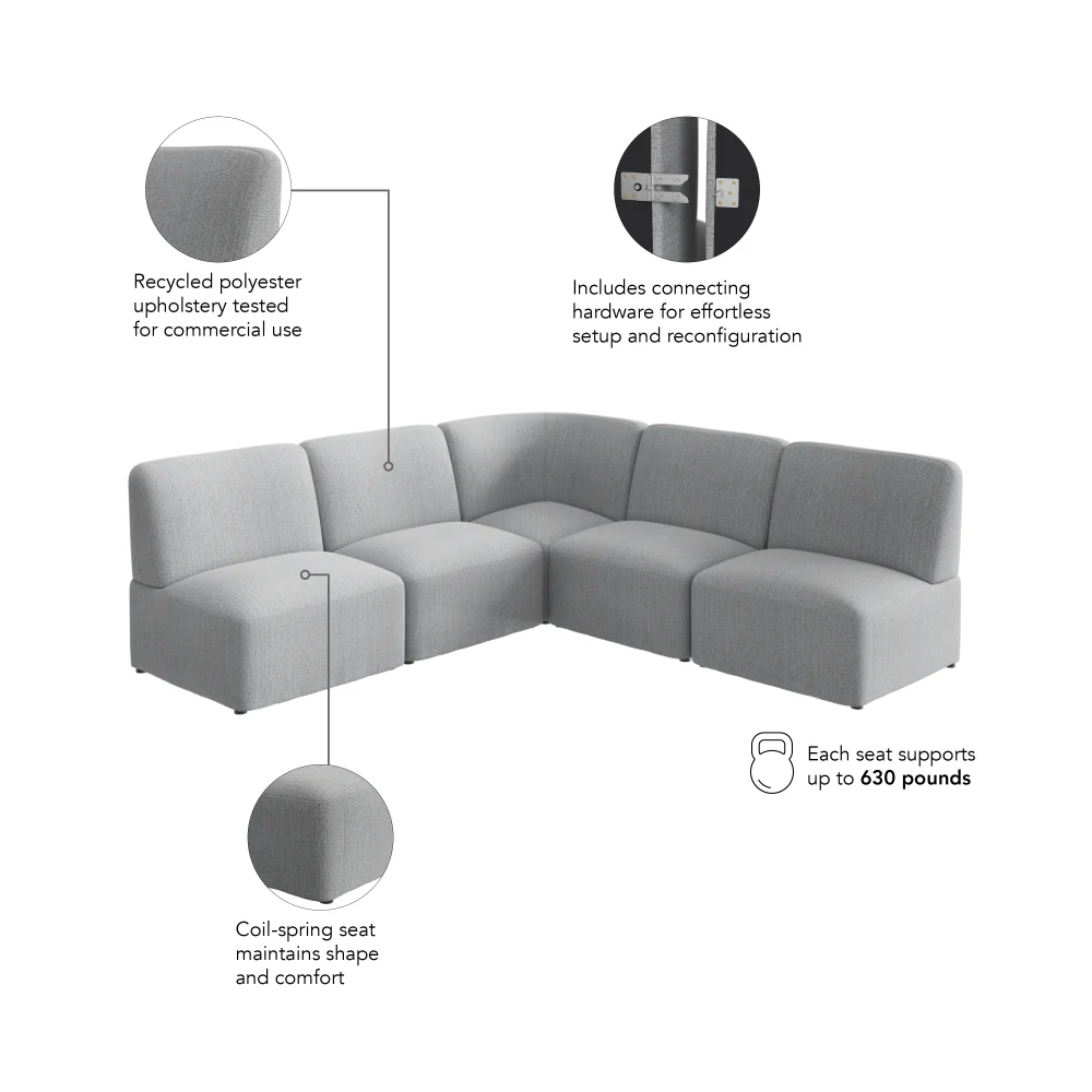 Assemble Modular 5 Seater L Shaped Sectional Lounge Sofa - Image 7