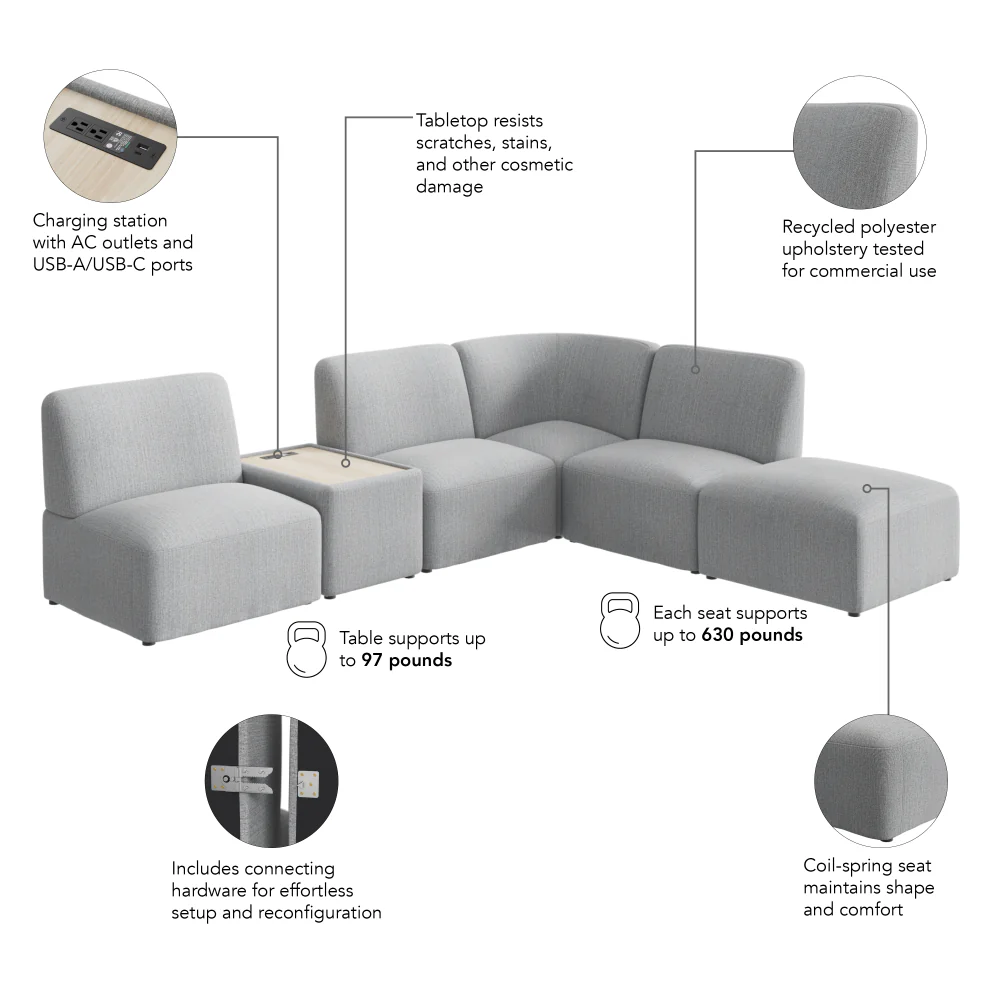 Assemble Modular 5 Seater L Shaped Sectional with Charging Station - Image 21