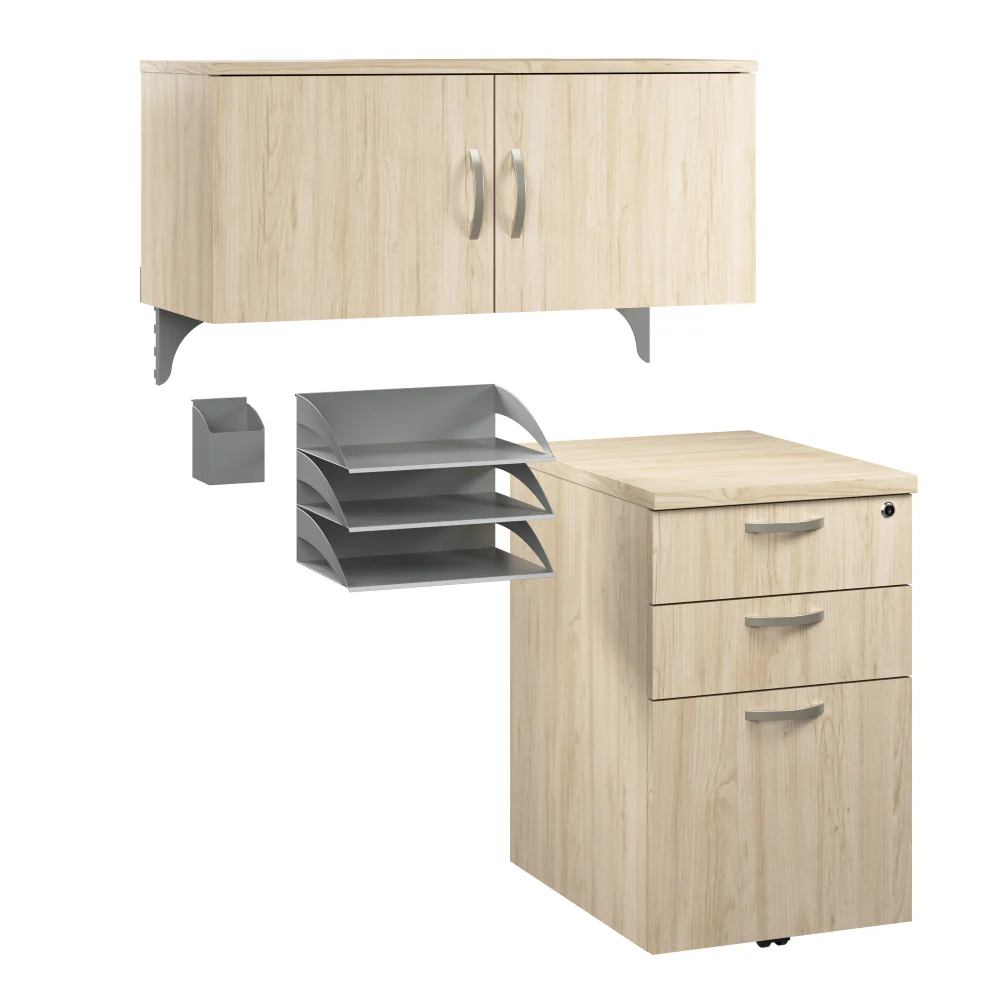 Office in an Hour Cubicle Storage Hutch with Paper Trays and Pencil Holder - Image 8